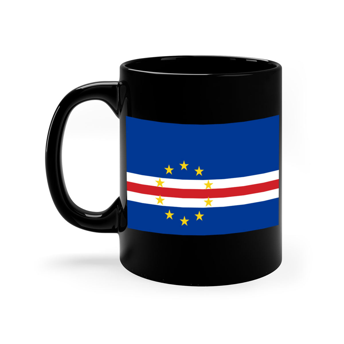 Cabo Verde 169# Mug featuring a glossy finish with a colorful handle and interior, available in multiple sizes.